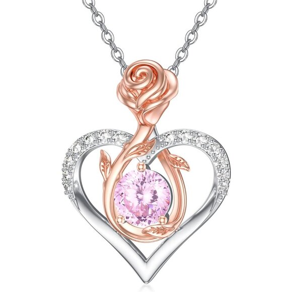 Sterling Silver Forever Love Rose Pendant Necklace for Women and Girls